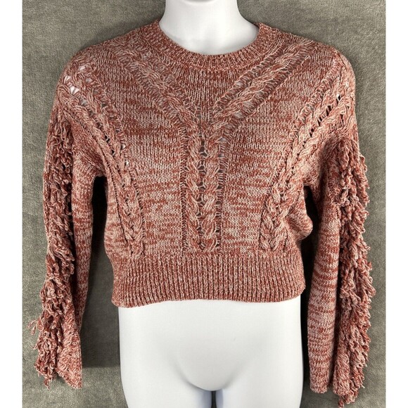 Wildfox Small Warren Sweater Pink Red‎ Pullover Cable Knit Fringe Sleeve Sample - Picture 1 of 11